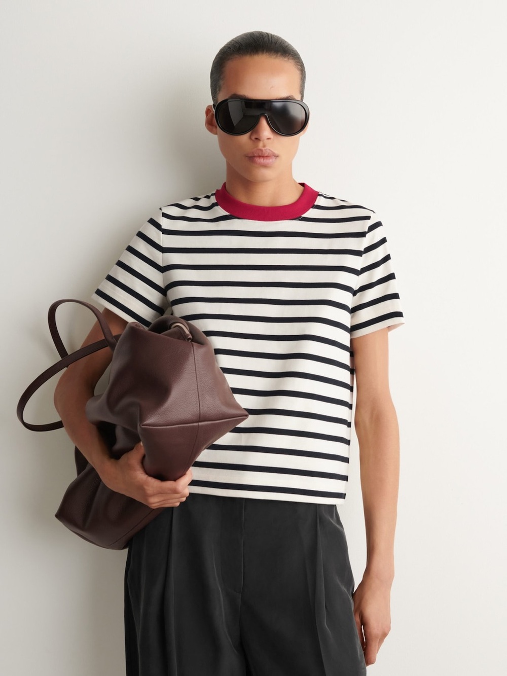 COS Clean Cut T Shirt in Black / White / Red / Striped
